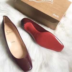 Christian Louboutin square toe burgundy kitten heels